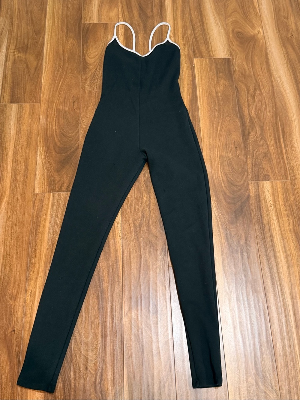 Zara Black Spaghetti Strap Slim Jumpsuit with White Trim - Picture 1 of 6